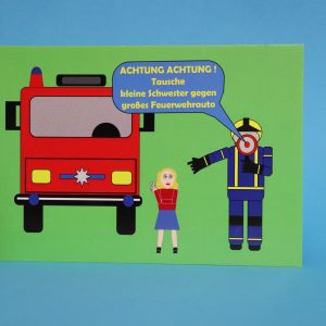 "Tausche kleine Schwester gegen großes Feuerwehrauto"  Feuerwehrpostkarte A6